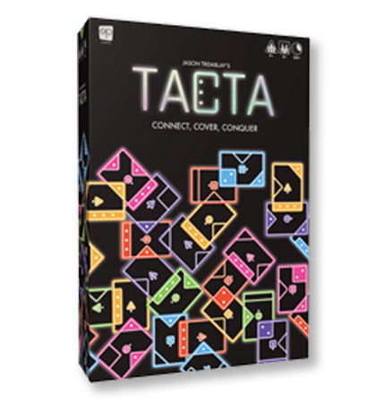 With an ever-growing board, up to 8 colors light up game night with TACTA™. Tacta game box image.